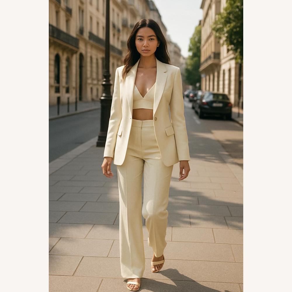 Ensemble Costume 3 Pièces Pailleté – Blazer Sculpté et Pantalon Taille Haute pour Tenue de Soirée Élégante