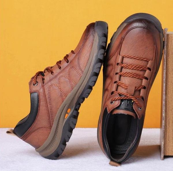 Chaussures de loisirs en cuir imperméables pour hommes avec semelle en caoutchouc antidérapante – Confortables et légères
