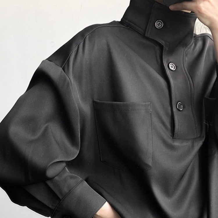 Chemise Homme à Col Roulé en Polyester Décontractée avec Poches – Confort et Élégance pour Toutes Occasions