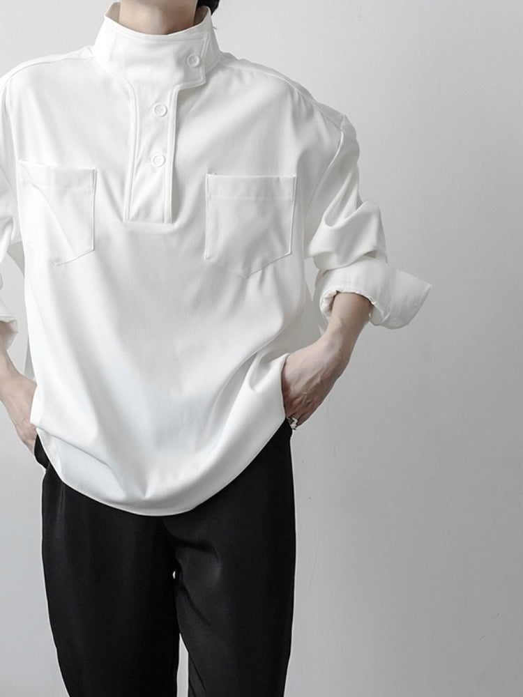 Chemise Homme à Col Roulé en Polyester Décontractée avec Poches – Confort et Élégance pour Toutes Occasions