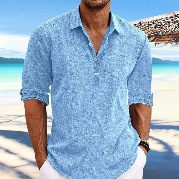 Casual Long Sleeve Beach Shirt in Cotton and Linen – Elegant Blouse for Streetwear