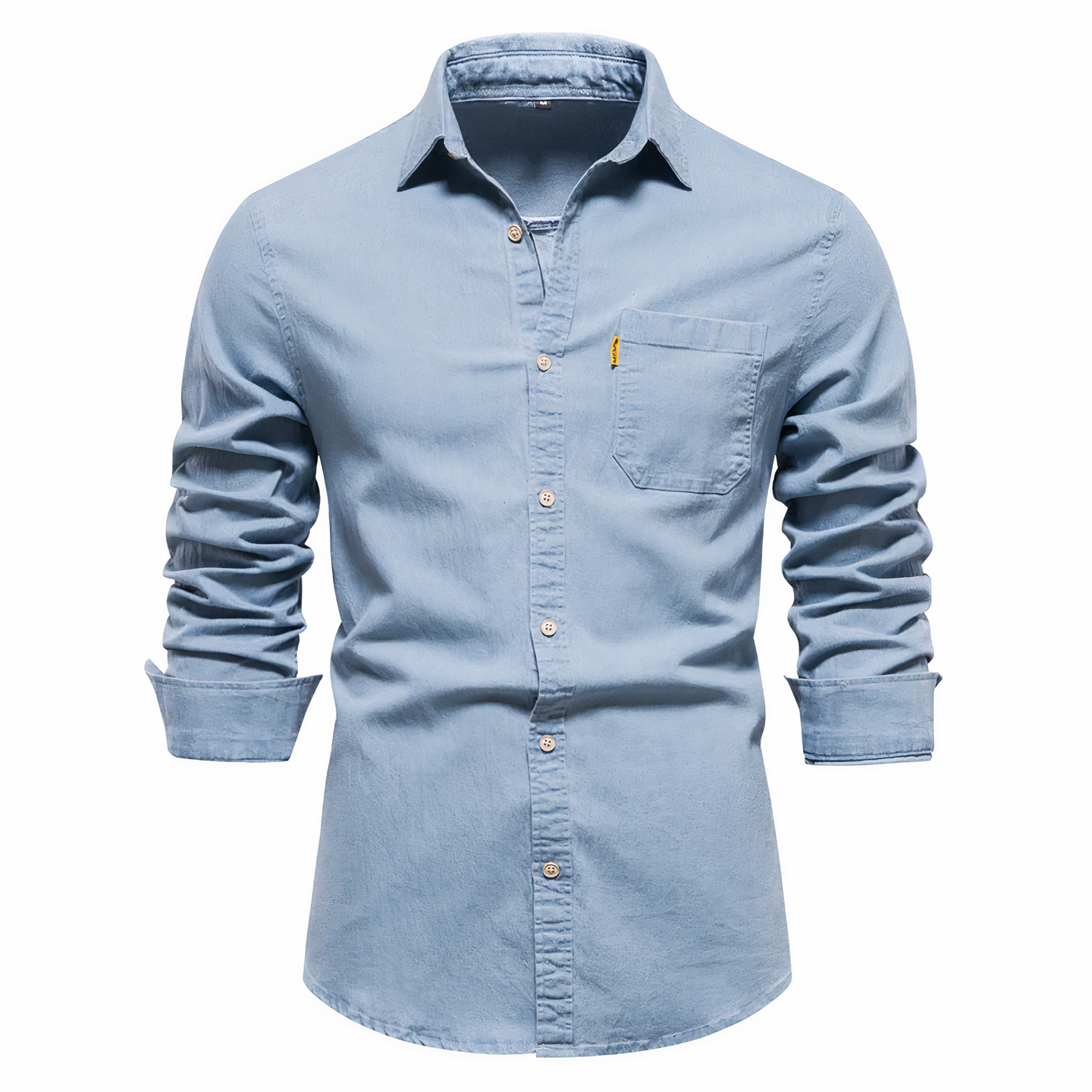 Fitted Cotton Denim Shirt for Men – Long Sleeves, Versatile for Casual and Formal Wear
