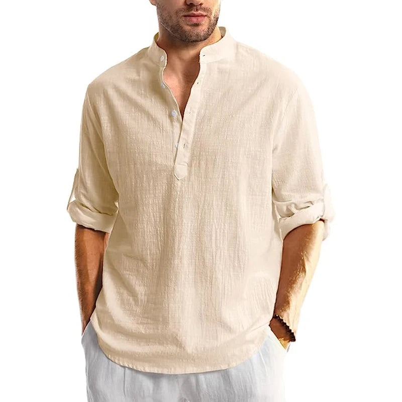 Long Sleeve Linen Shirt for Men - Casual and Breathable for Summer