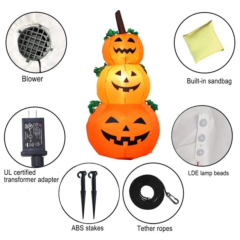 Citrouille Gonflable Halloween de 3,94 ft avec Lumières LED Rotatives – Décoration Extérieure