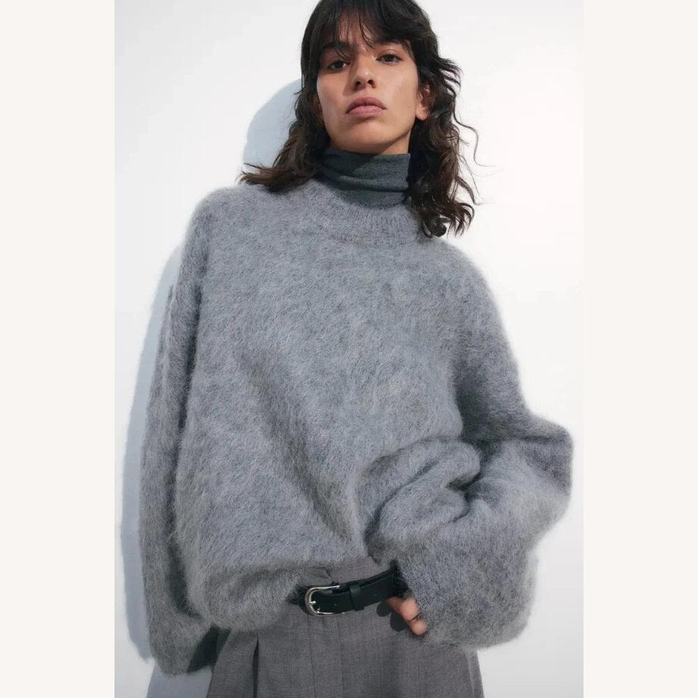 Variant image for Pull Femme Oversize en Maille Douce – Col Rond, Confortable et Élégant pour Look Décontracté-8