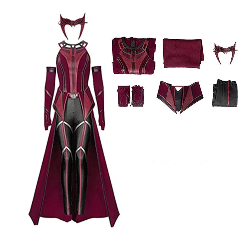 Costume Complet de Cosplay de la Sorcière Écarlate – Ensemble avec Cape, Pantalon et Accessoires