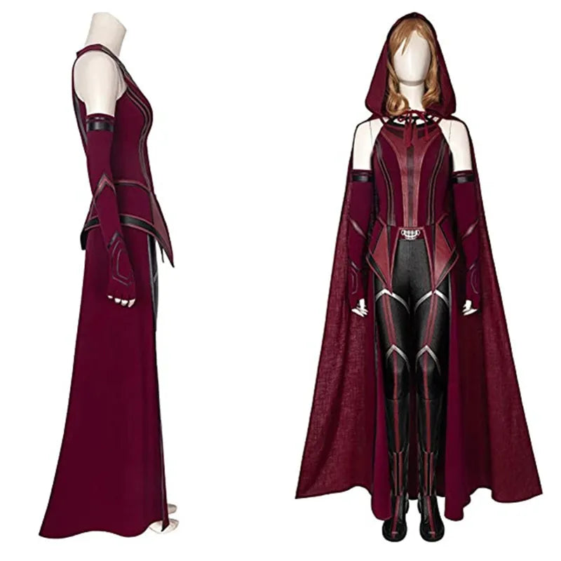 Costume Complet de Cosplay de la Sorcière Écarlate – Ensemble avec Cape, Pantalon et Accessoires