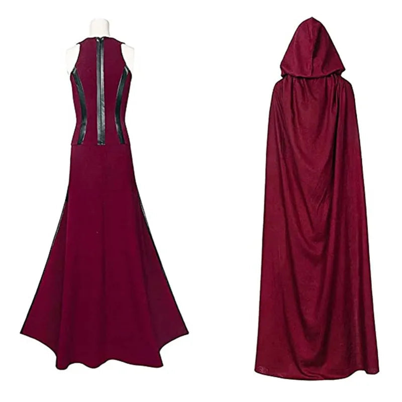Costume Complet de Cosplay de la Sorcière Écarlate – Ensemble avec Cape, Pantalon et Accessoires
