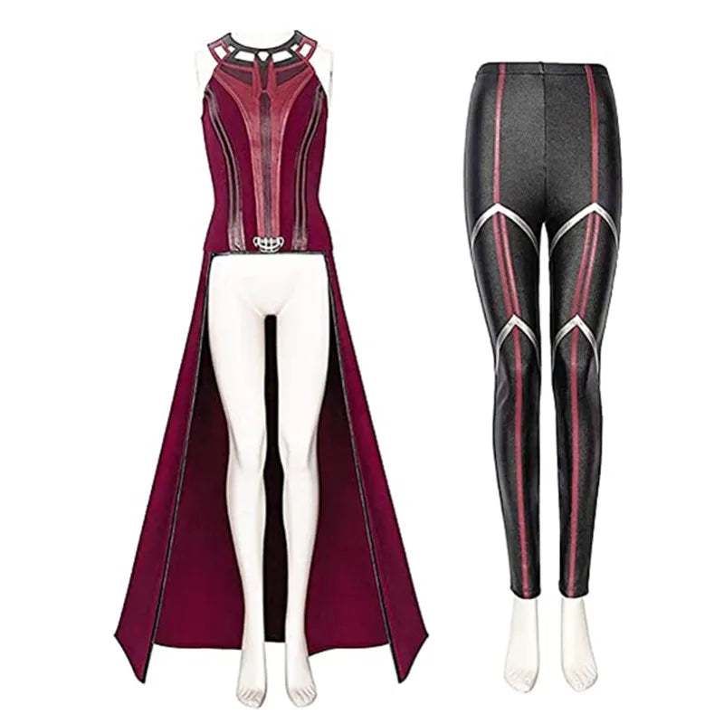Costume Complet de Cosplay de la Sorcière Écarlate – Ensemble avec Cape, Pantalon et Accessoires