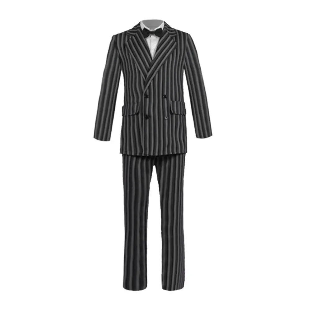 Costume Gothique Noir pour Halloween 2025 – Robe avec Col Blanc et Silhouette Élégante