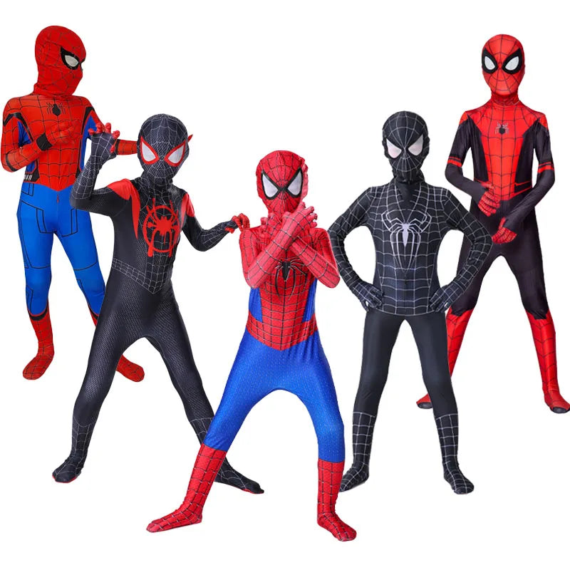 Costume Spiderman Cosplay pour Enfants – Combinaison Complète avec Masque Intégré pour Halloween