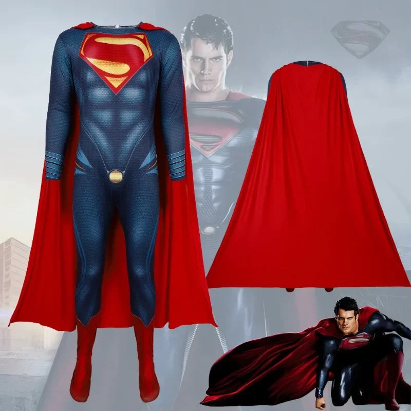 Costume Superman Unisexe avec Cape Rouge pour Halloween et Cosplay