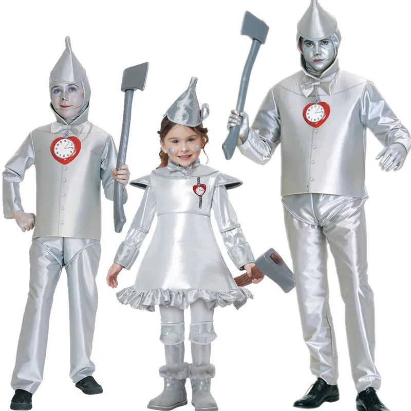 Costume Tin Man pour Parent et Enfant – Ensemble d'Halloween avec Détails Métalliques