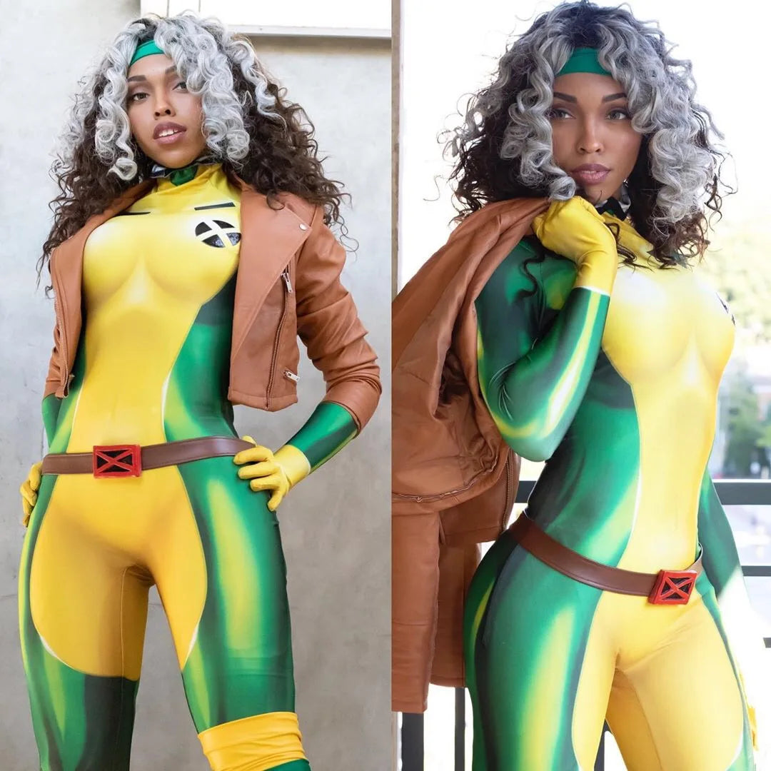Costume Zentai Femme Rogue X-Men en Spandex pour Cosplay et Halloween