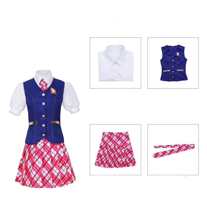 Costume d'Écolière Barbie Cosplay avec Gilet et Jupe à Carreaux pour Halloween