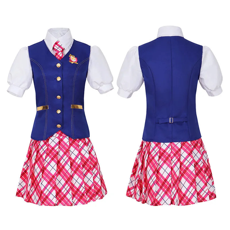 Costume d'Écolière Barbie Cosplay avec Gilet et Jupe à Carreaux pour Halloween