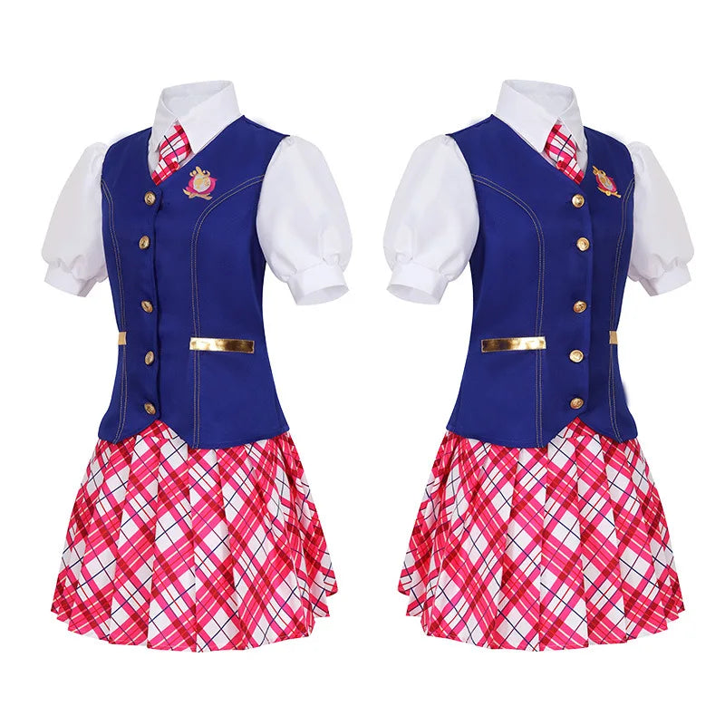 Costume d'Écolière Barbie Cosplay avec Gilet et Jupe à Carreaux pour Halloween