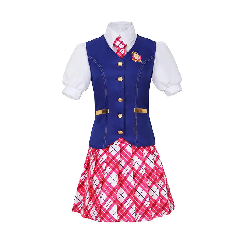 Costume d'Écolière Barbie Cosplay avec Gilet et Jupe à Carreaux pour Halloween