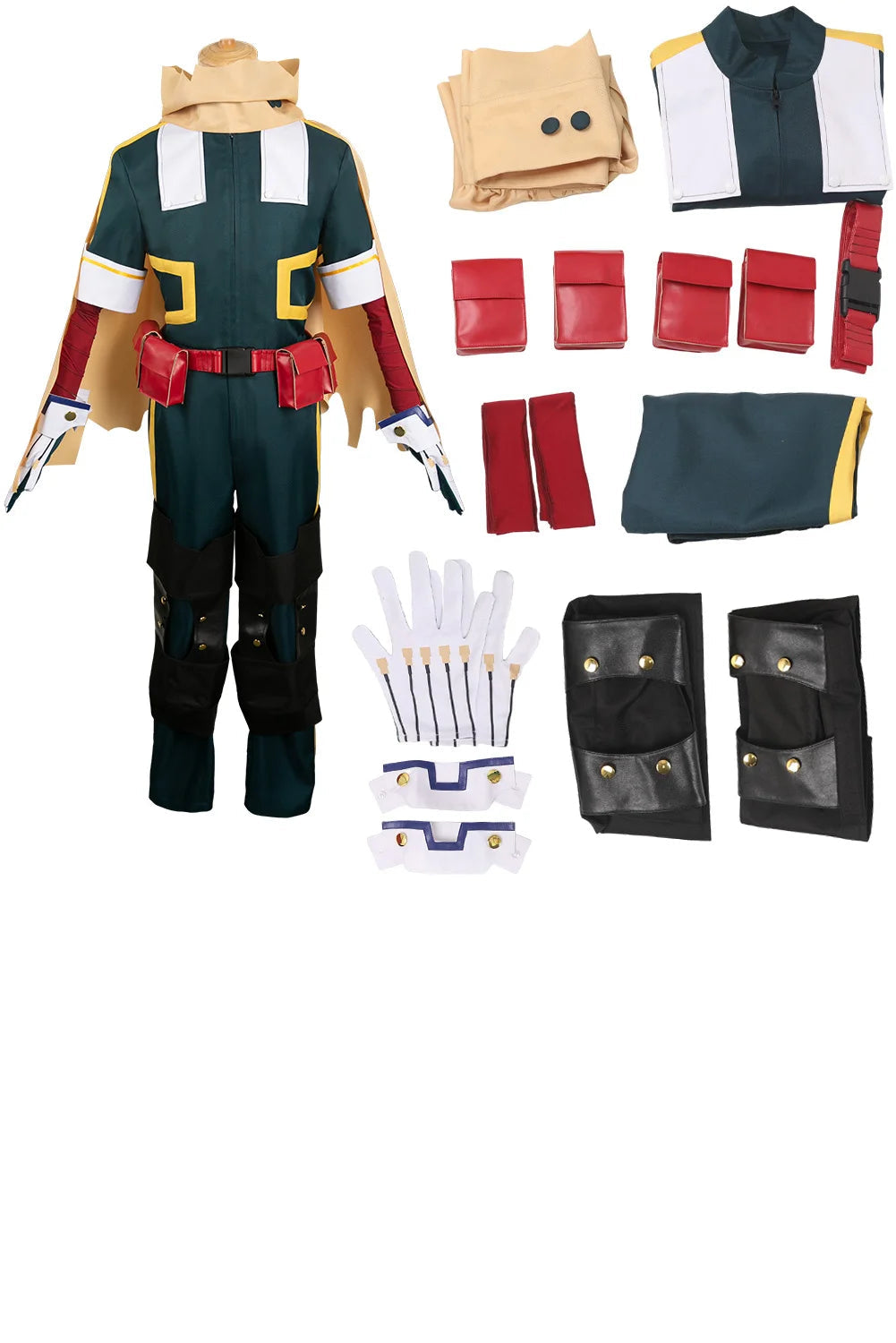 Costume de Cosplay Adulte Midoriya Izuku pour Halloween 2025 – Ensemble Complet avec Haut, Pantalon et Manteau