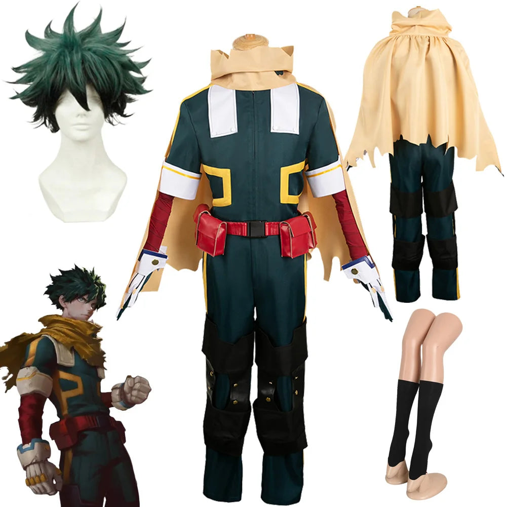 Costume de Cosplay Adulte Midoriya Izuku pour Halloween 2025 – Ensemble Complet avec Haut, Pantalon et Manteau