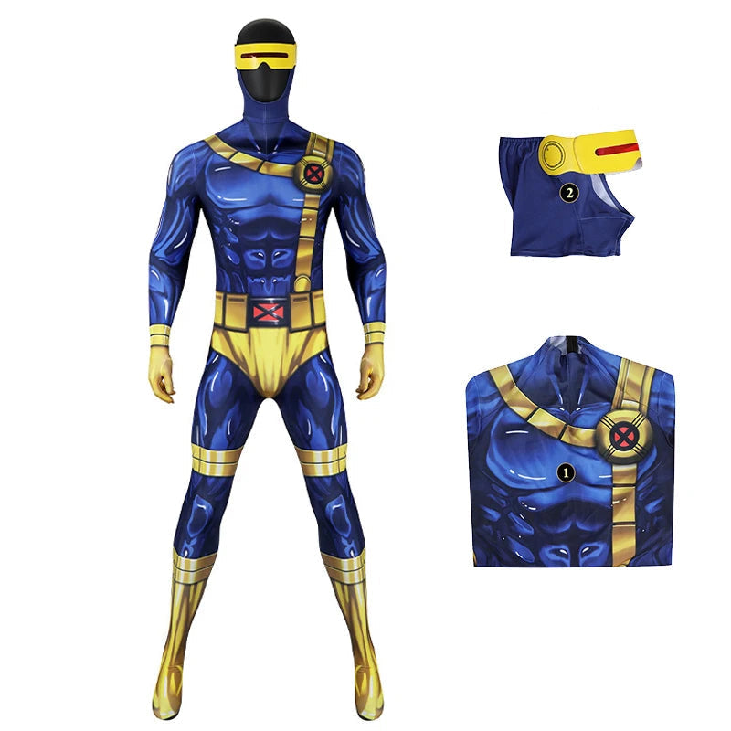Costume de Cosplay Cyclope avec Combinaison Spandex et Masque pour Halloween