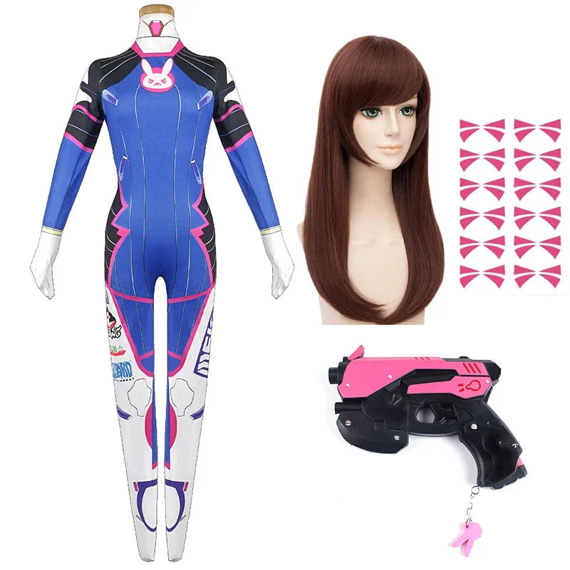 Costume de Cosplay D.Va avec Perruque et Accessoires pour Halloween 2025