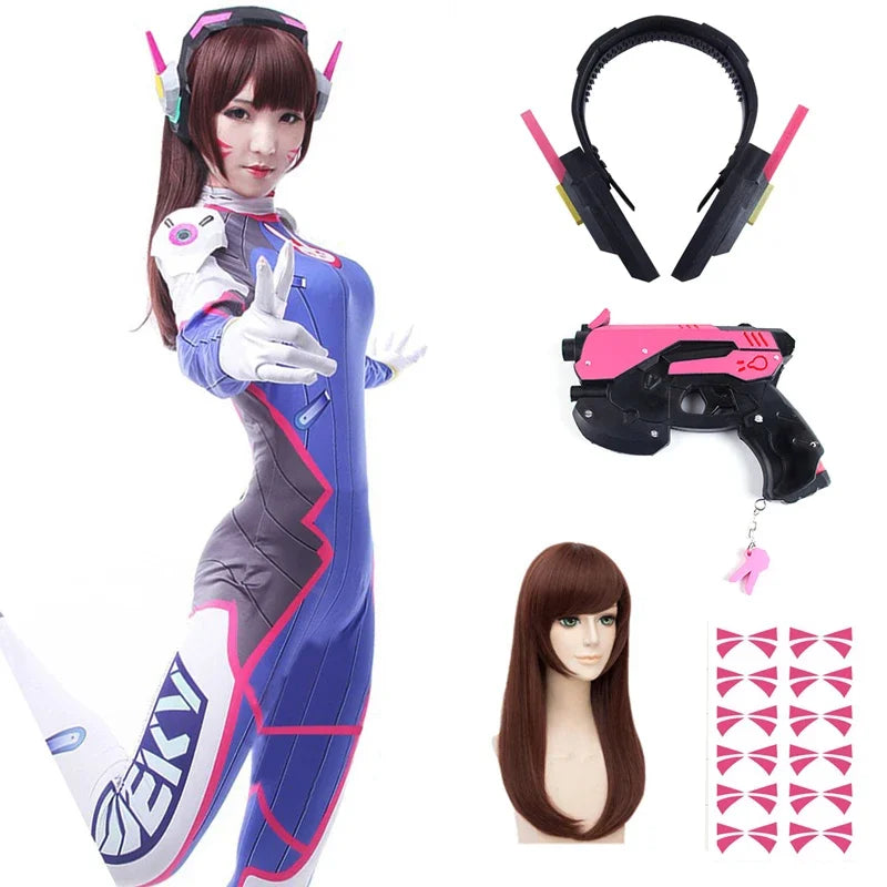 Costume de Cosplay D.Va avec Perruque et Accessoires pour Halloween 2025