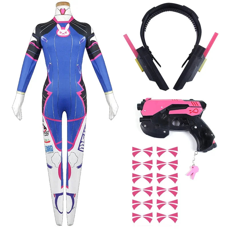 Costume de Cosplay D.Va avec Perruque et Accessoires pour Halloween 2025