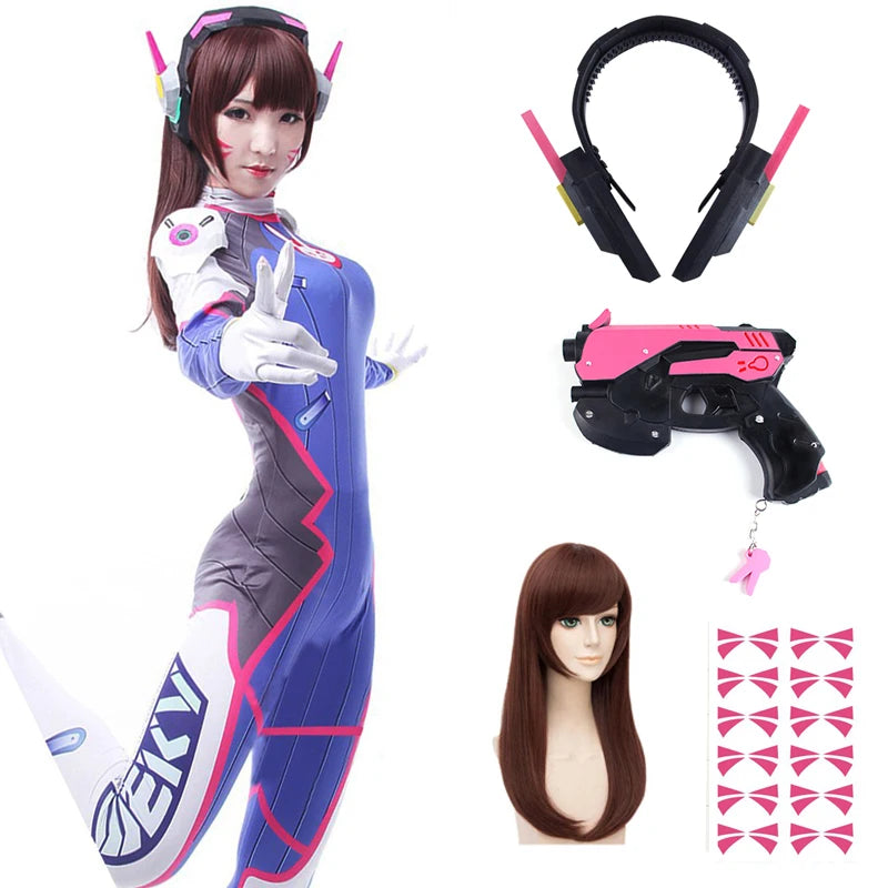 Costume de Cosplay D.Va avec Perruque et Accessoires pour Halloween 2025