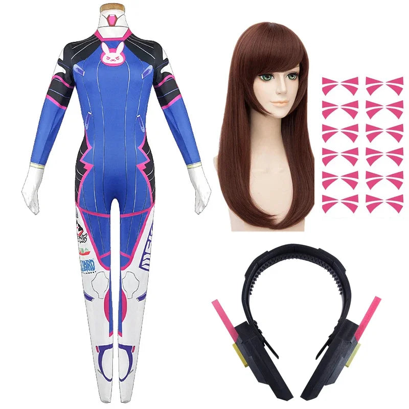 Costume de Cosplay D.Va avec Perruque et Accessoires pour Halloween 2025