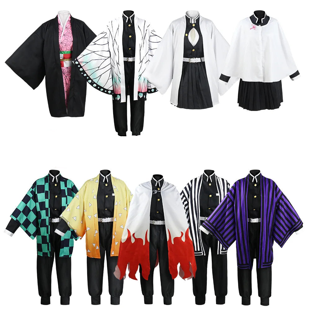 Costume de Cosplay Demon Slayer Unisexe avec Haut Haori et Pantalon – Parfait pour Halloween et Conventions