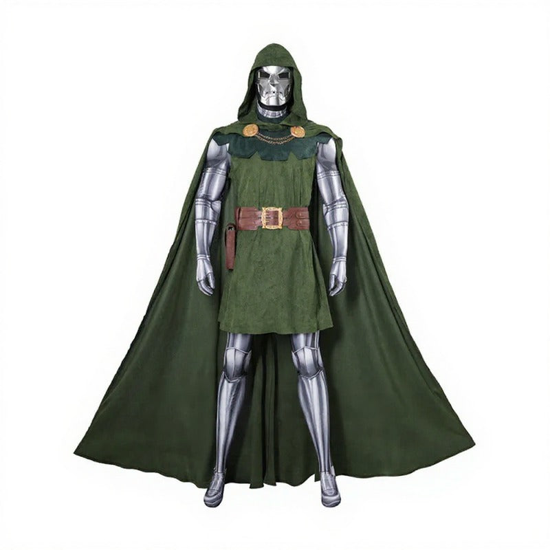 Costume de Cosplay Doctor Doom avec Manteau à Capuche et Masque Métallique – Idéal pour Halloween et Événements de Cosplay