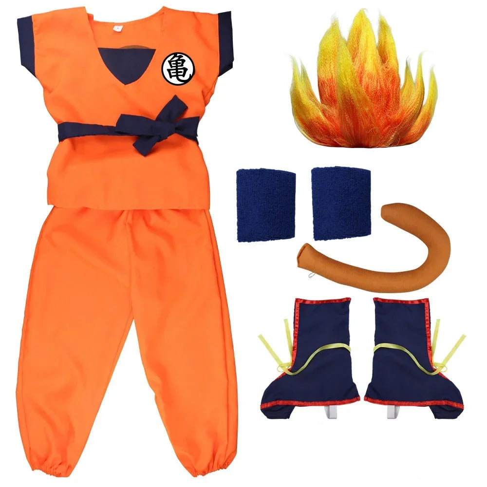 Costume de Cosplay Goku pour Enfants avec Perruque Super Saiyan – Tenue Complète pour Halloween