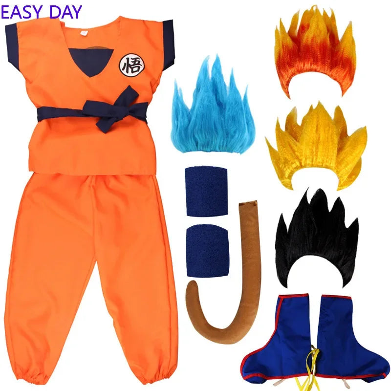 Costume de Cosplay Goku pour Enfants avec Perruque Super Saiyan – Tenue Complète pour Halloween