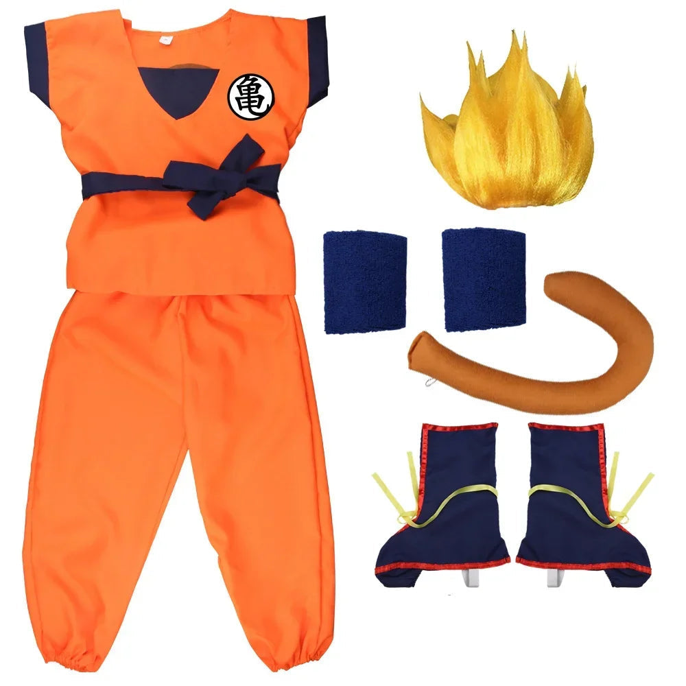 Costume de Cosplay Goku pour Enfants avec Perruque Super Saiyan – Tenue Complète pour Halloween