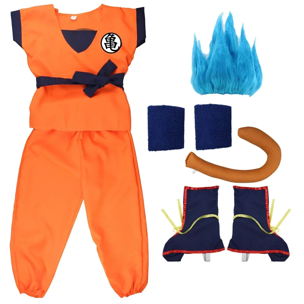 Goku Cosplay Costume for Children with Super Saiyan Wig – Complete Outfit for Halloween