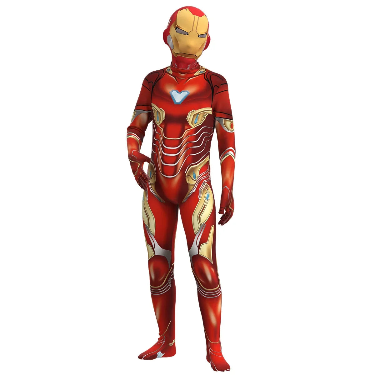 Costume de Cosplay Iron Man pour Enfants – Combinaison Complète avec Masque à Capuche pour Halloween