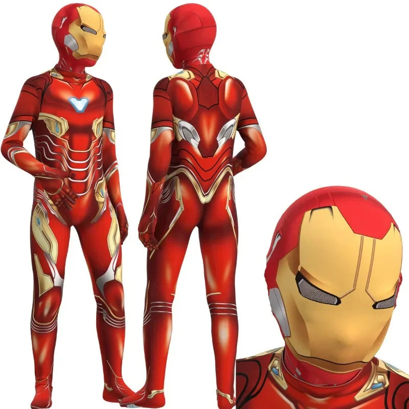 Costume de Cosplay Iron Man pour Enfants – Combinaison Complète avec Masque à Capuche pour Halloween