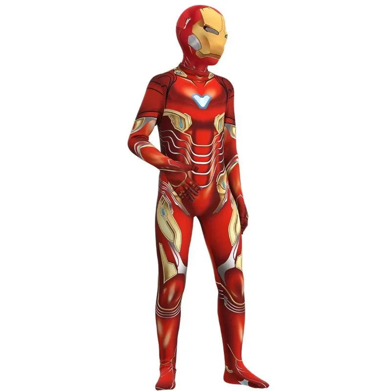 Costume de Cosplay Iron Man pour Enfants – Combinaison Complète avec Masque à Capuche pour Halloween