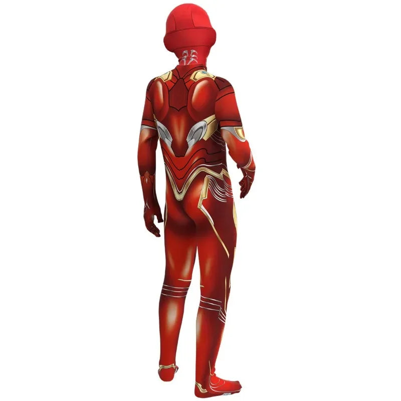 Costume de Cosplay Iron Man pour Enfants – Combinaison Complète avec Masque à Capuche pour Halloween