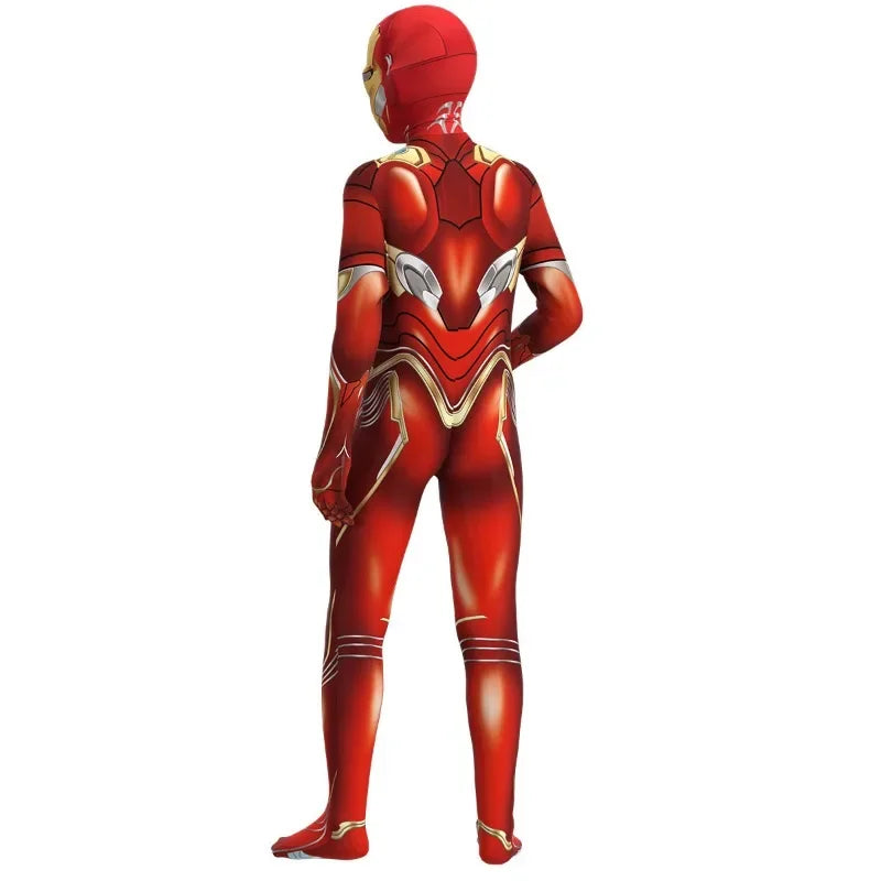 Costume de Cosplay Iron Man pour Enfants – Combinaison Complète avec Masque à Capuche pour Halloween