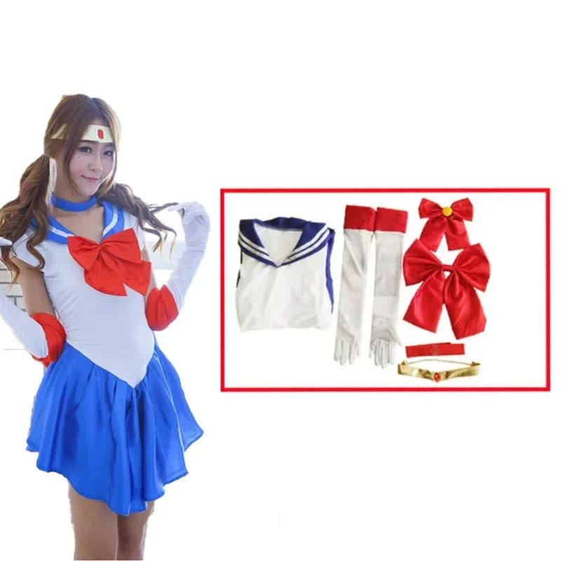 Costume de Cosplay Sailor Moon avec Robe et Perruque – Ensemble Halloween pour Femme