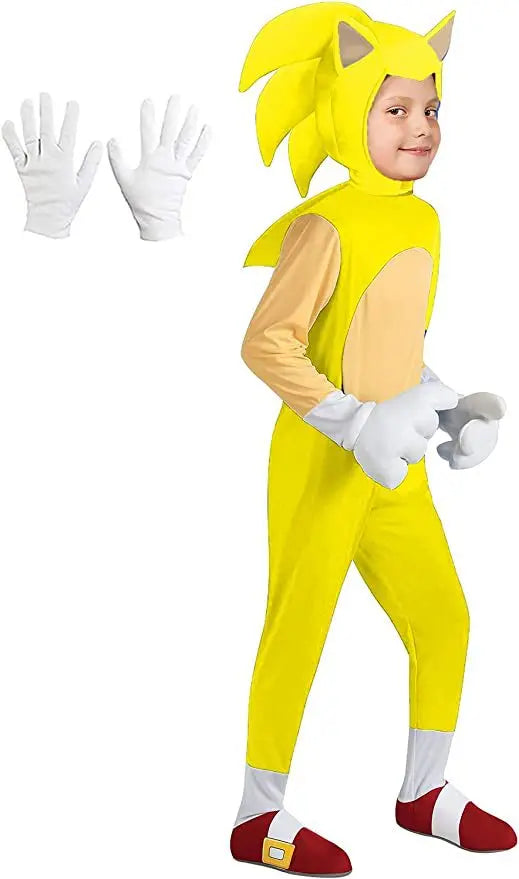Costume de Cosplay Sonics pour Enfants avec Capuche et Gants – Idéal pour Halloween et Festivals