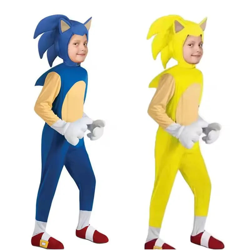 Costume de Cosplay Sonics pour Enfants avec Capuche et Gants – Idéal pour Halloween et Festivals