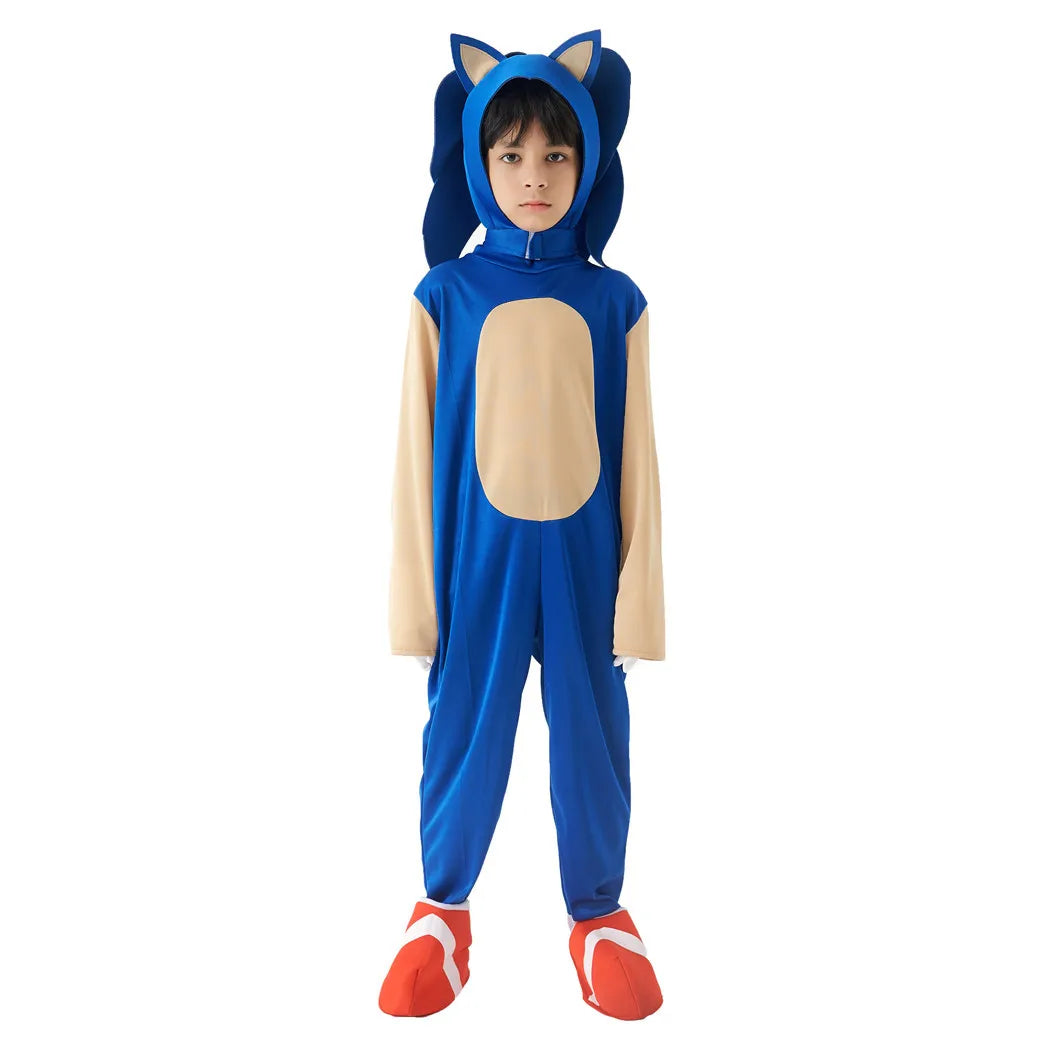 Costume de Cosplay Sonics pour Enfants avec Capuche et Gants – Idéal pour Halloween et Festivals