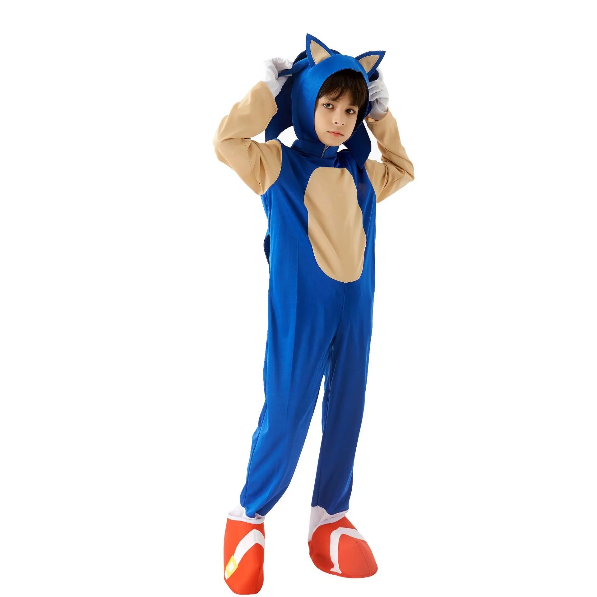 Costume de Cosplay Sonics pour Enfants avec Capuche et Gants – Idéal pour Halloween et Festivals