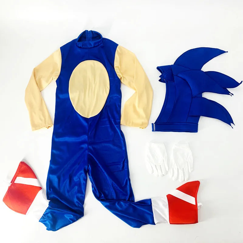 Costume de Cosplay Sonics pour Enfants avec Capuche et Gants – Idéal pour Halloween et Festivals