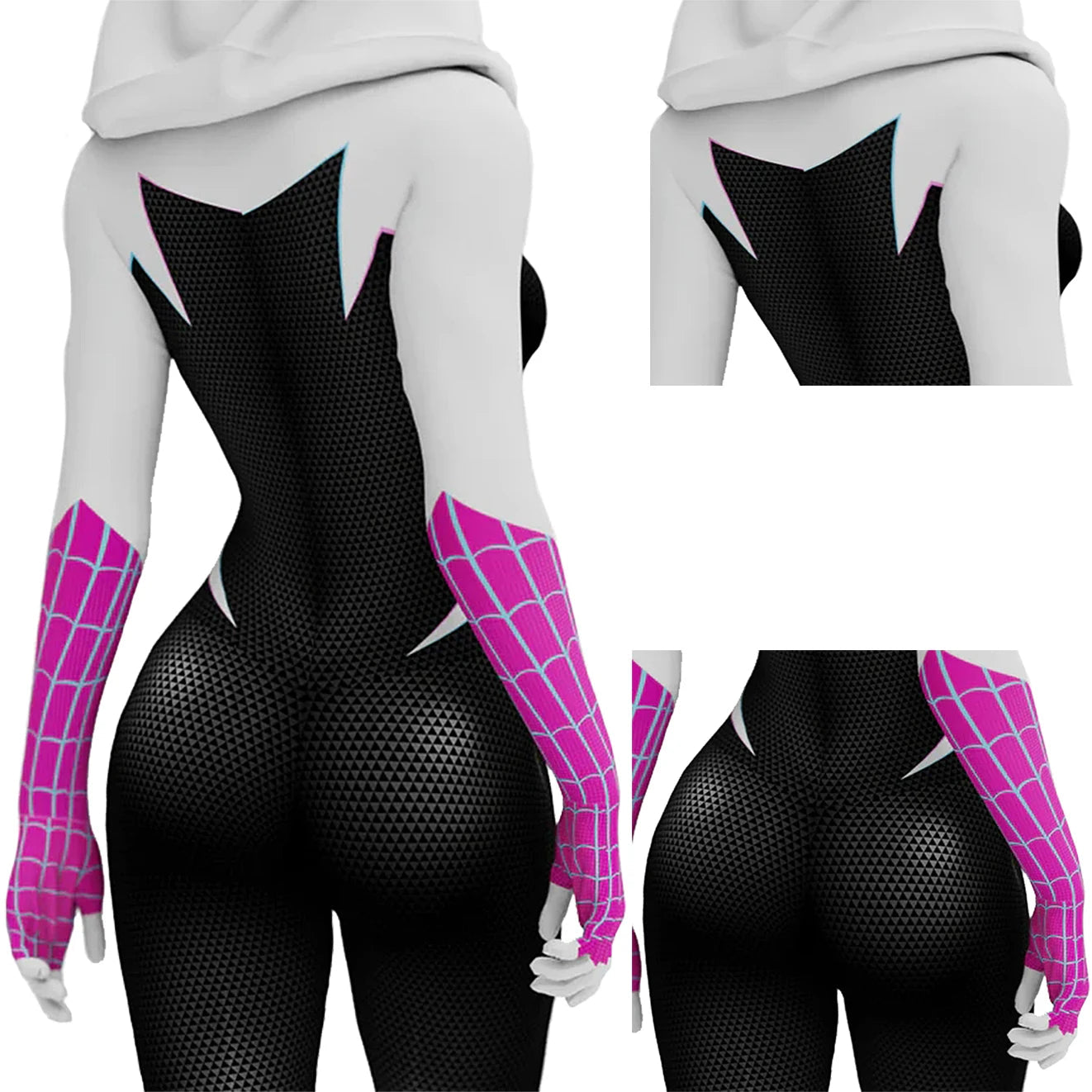 Costume de Cosplay Spider Gwen en Spandex avec Capuche et Gants – Idéal pour Halloween et Conventions