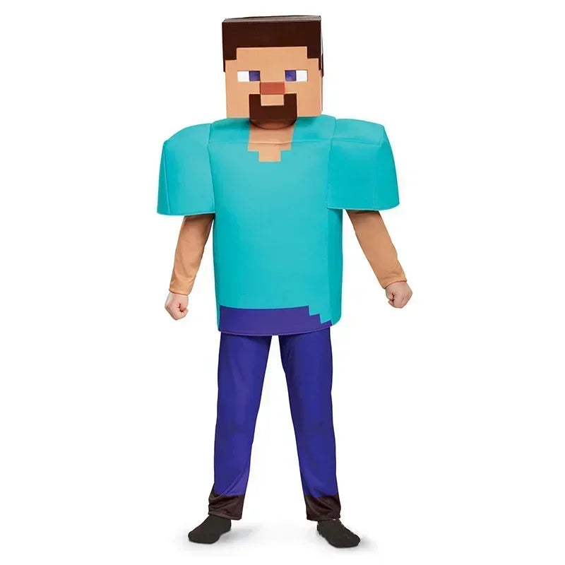 Costume de Gamer Pixel Block Steve pour Adultes – Cosplay Halloween Unisexe