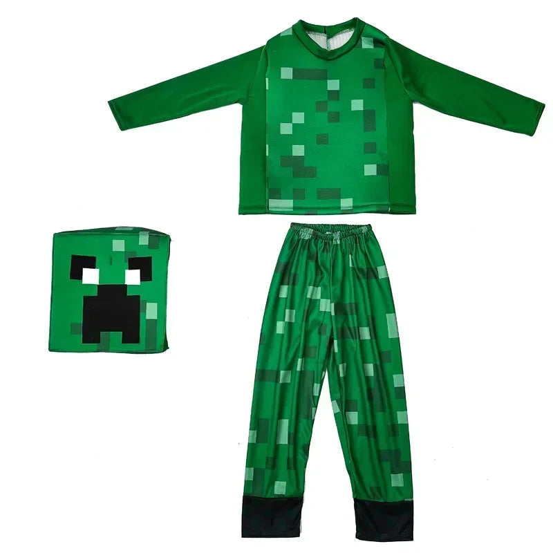 Costume de Gamer Pixel Block Steve pour Adultes – Cosplay Halloween Unisexe